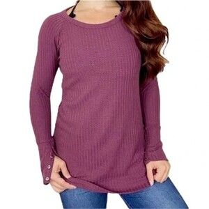 Chaser Thermal Waffle Knit Tunic Button Cuff Pie Purple NWT Flawed Size XS